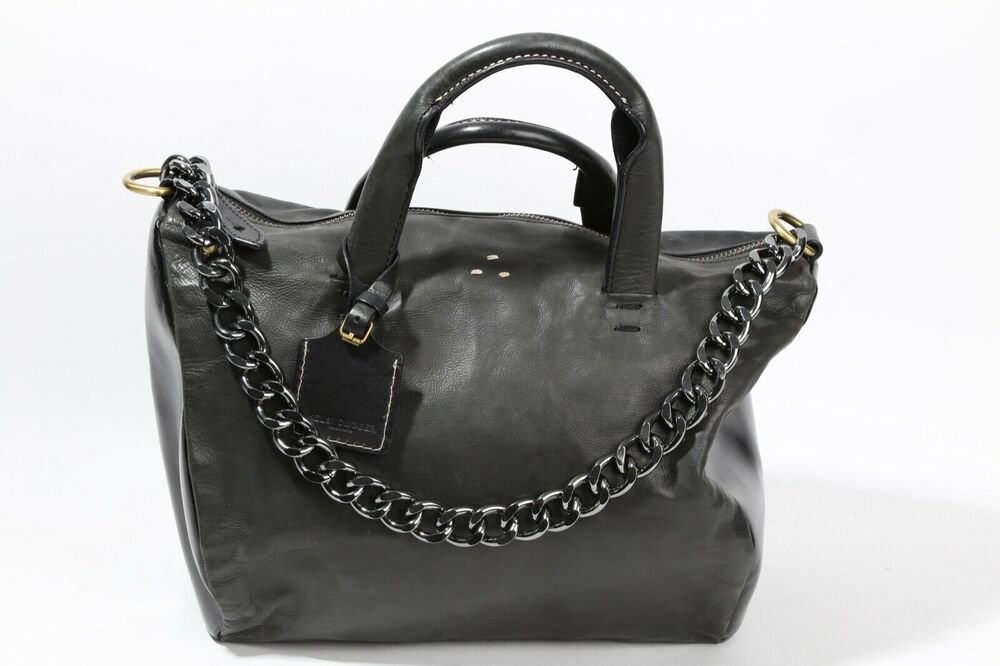 KELSI DAGGER Black Grey Leather Chain Tote Bag